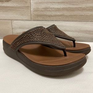 Crocs Monterey Diamante Dual Comfort Wedge Flip Flop Sandals Woman's Size 10W